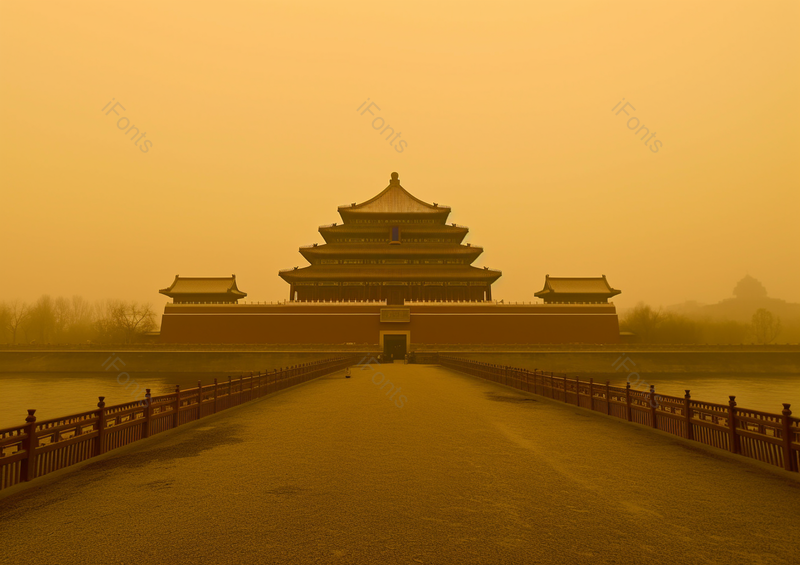 沙尘暴下中式古代园林宫殿,高清,摄影图,摄影图片,图片大全,摄影图免费下载